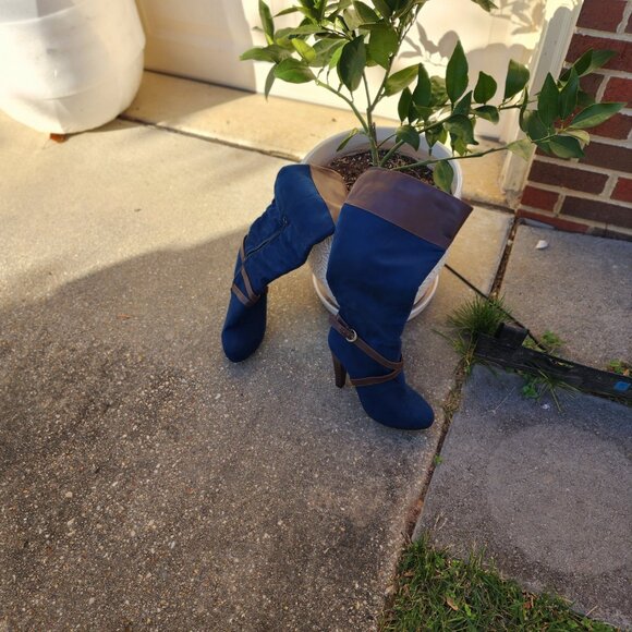 Y2K Western-Inspired Cowboy Chic Brand-New Blue Suede Women’s Knee Boots Size 9 - Picture 6 of 15